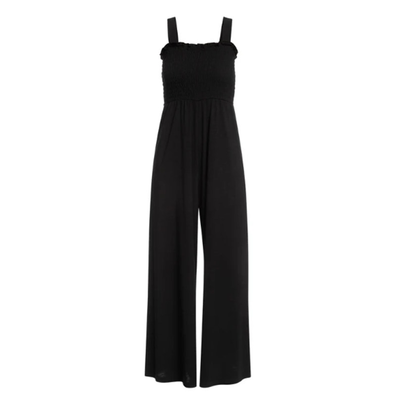 Roxy Just Passing By Wide Leg Smocked Sleeveless Pants Jumpsuit Black Xl Nwt